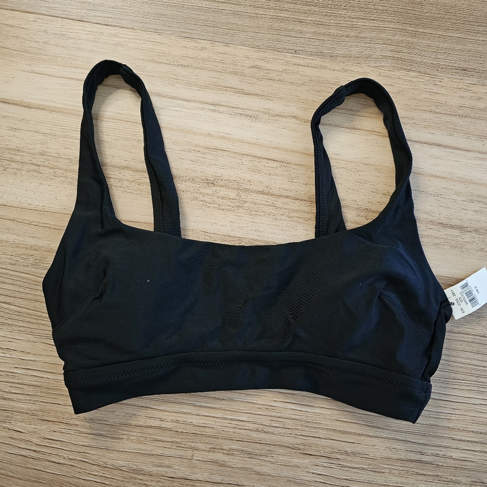 Aerie Banded Wide Strap Scoop Bikini Top Black‎ Size Small